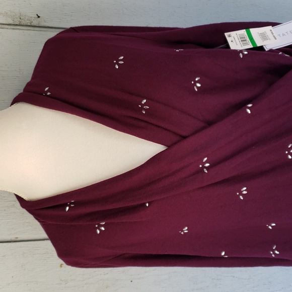 Burgundy Sweater Crossed Front Sweater Embellished - Picture 13 of 13